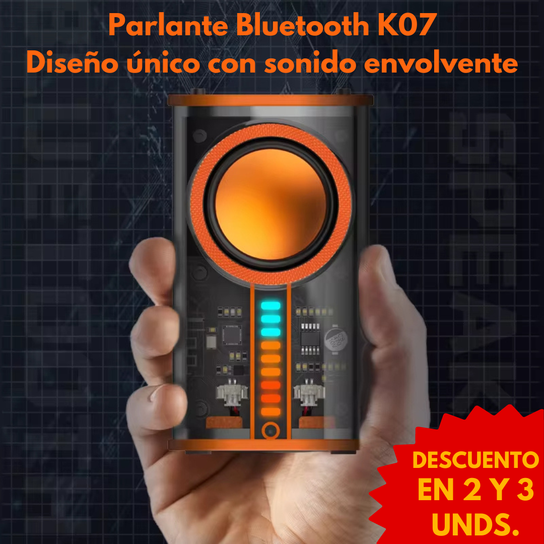 Parlante Bluetooth K07™: Estilo y Sonido Envolvente (Color negro con naranja)