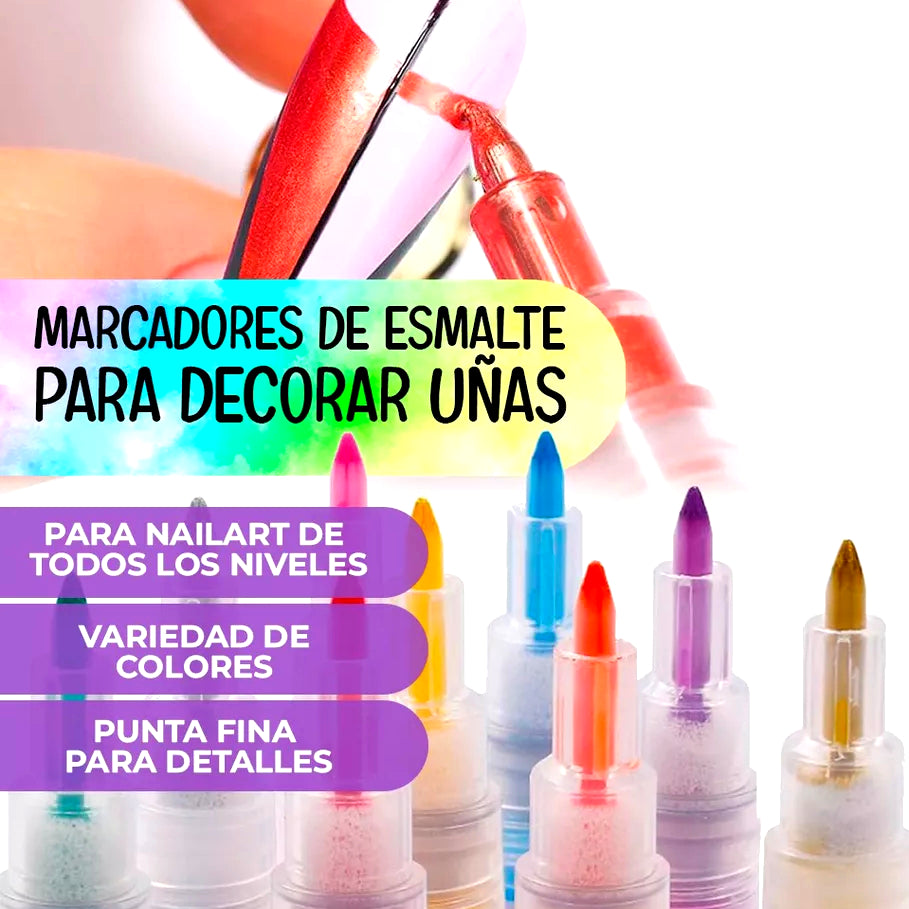 Nail Pen™: Juego de Lápices para Decoración de Uñas - 12 Colores Vibrantes para Diseños Fáciles y Creativos