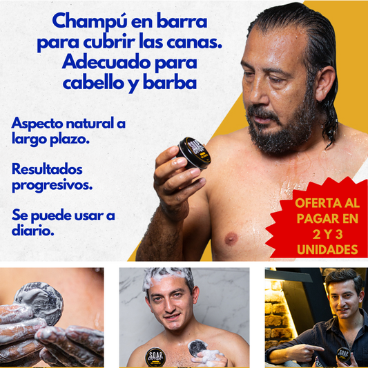 Black Soap Cover™: Champú en barra para cubrir canas de barba y cabello.