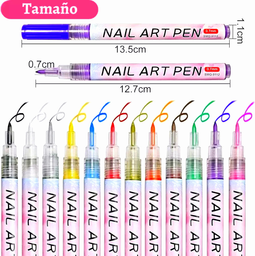 Nail Pen™: Juego de Lápices para Decoración de Uñas - 12 Colores Vibrantes para Diseños Fáciles y Creativos